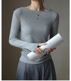 GETADME Autumn Women's T-Shirts Modal Layering Tops Solid Color Sexy Slash Neck Slim Classic Elegant Korea Winter Female Blouse C5401