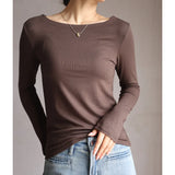 GETADME Autumn Women's T-Shirts Modal Layering Tops Solid Color Sexy Slash Neck Slim Classic Elegant Korea Winter Female Blouse C5401