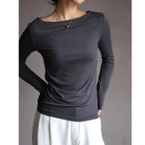 GETADME Autumn Women's T-Shirts Modal Layering Tops Solid Color Sexy Slash Neck Slim Classic Elegant Korea Winter Female Blouse C5401