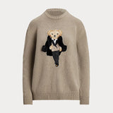 GETADME Bear Knit Sweater Autumn Winter Women Knitted Pullover Long Sleeve O-neck Warm RL Tops Coat Cashmere Lauren's Knitwear Clothing