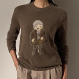 GETADME Bear Knit Sweater Autumn Winter Women Knitted Pullover Long Sleeve O-neck Warm RL Tops Coat Cashmere Lauren's Knitwear Clothing