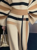 GETADME Beautyblue Women Loose Trousers Striped Pants 2025 New Casual Loose Wide Leg Elastic Waist Bottoms Fashion Female Office Commute