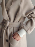 GETADME Beige Woolen Jacket Women Autumn Winter Casual Lapel Long Coats Female Elegant Vintage Korean Fashion Loose Oversized Overcoat