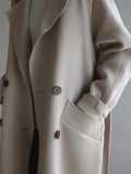 GETADME Beige Woolen Jacket Women Autumn Winter Casual Lapel Long Coats Female Elegant Vintage Korean Fashion Loose Oversized Overcoat