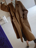 GETADME Beige Woolen Jacket Women Autumn Winter Casual Lapel Long Coats Female Elegant Vintage Korean Fashion Loose Oversized Overcoat