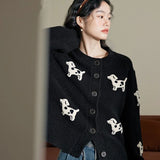 GETADME Black Knitted Cardigan Women Sing-Breasted Puppy O-Neck Loose Casual Sweater Fashion Lazy High Street Harajuku Y2K Tops