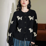 GETADME Black Knitted Cardigan Women Sing-Breasted Puppy O-Neck Loose Casual Sweater Fashion Lazy High Street Harajuku Y2K Tops