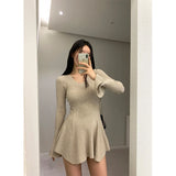 GETADME Black Knitted Mini Dress Women Fashion Sexy V Neck Sweater Dresses Fall Winter Korean Flare Long Sleeve Bodycon Vestidos New