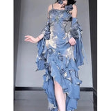 GETADME Blue Rose Lolita Fishtail Dress with Exquisite Design for Elegant Goddess - like and Mature Ladies' Birthday.