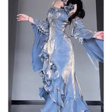 GETADME Blue Rose Lolita Fishtail Dress with Exquisite Design for Elegant Goddess - like and Mature Ladies' Birthday.