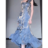 GETADME Blue Rose Lolita Fishtail Dress with Exquisite Design for Elegant Goddess - like and Mature Ladies' Birthday.