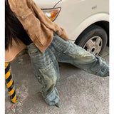 Getadme Blue Women Jeans Streetwear Vintage Fashion High Waisted Wide Leg Jean Female Trouser 2024 NEW Hip Hop Baggy Denim Pants