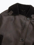 GETADME Bomber Jackets Women Winter Plush Coat Ladies Vintage Lapel Faux Leather Jacket Female Warm Thick Buttons Outerwear Streetwear