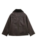 GETADME Bomber Jackets Women Winter Plush Coat Ladies Vintage Lapel Faux Leather Jacket Female Warm Thick Buttons Outerwear Streetwear