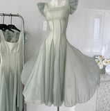 Getadme Bomon French Elegant Princess Fairy Women's Long Dress Mint Green Skirt Swing Evening Dress Casual Romantic Fashion Waist Dress