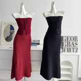 GETADME 보몬 레트로 프린세스 3피스 여성 의류 가을 겨울 신상품 한국 버전 가슴 탑 니트 카디건 스커트 슈트