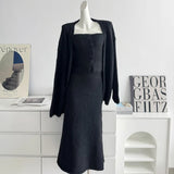 GETADME 보몬 레트로 프린세스 3피스 여성 의류 가을 겨울 신상품 한국 버전 가슴 탑 니트 카디건 스커트 슈트