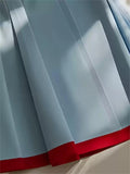 GETADME Bomon Y2K blue and red color contrast baseball slant skirt women 2025 new pre-fall fashion design high-waisted mid-long skirt