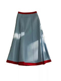 GETADME Bomon Y2K blue and red color contrast baseball slant skirt women 2025 new pre-fall fashion design high-waisted mid-long skirt
