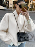 GETADME Bornladies Autumn Winter New Women's Long Sleeved V-Neck Woolen Jacket Short Loose Commuting Lazy Cardigan Office Lady  Coat