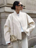 GETADME Bornladies Autumn Winter New Women's Long Sleeved V-Neck Woolen Jacket Short Loose Commuting Lazy Cardigan Office Lady  Coat