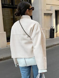 GETADME Bornladies Autumn Winter New Women's Long Sleeved V-Neck Woolen Jacket Short Loose Commuting Lazy Cardigan Office Lady  Coat