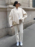 GETADME Bornladies Autumn Winter New Women's Long Sleeved V-Neck Woolen Jacket Short Loose Commuting Lazy Cardigan Office Lady  Coat