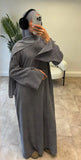 GETADME Bowknot Decorations Corduroy Abaya Muslim Women Dress, O Neck Side Pockets, Warm Loose Modest Islam Hijabi Robe, Ramadan, Autumn