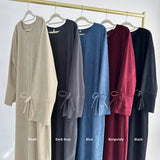 GETADME Bowknot Decorations Corduroy Abaya Muslim Women Dress, O Neck Side Pockets, Warm Loose Modest Islam Hijabi Robe, Ramadan, Autumn
