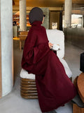 GETADME Burgundy Chic Women's Loose Sweater Midi Skirt Suit Elegant Turtleneck Long Sleeve Knit Pullover 2-piece Set Autumn Lady Outfits