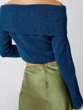 GETADME CHRONSTYLE Women Spring Fall Knitted Sweaters Tops Solid Color Long Sleeve Off Shoulder Slash Neck Ribbed Slim Knitwear Jumpers