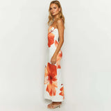 GETADME CUTENOVA Women's 2025 New Flower Printed Tubeless Dress Casual Vacation Off Shoulder Slim Beach Floor Length Long Dress