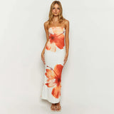 GETADME CUTENOVA Women's 2025 New Flower Printed Tubeless Dress Casual Vacation Off Shoulder Slim Beach Floor Length Long Dress