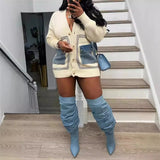 GETADME Cardigan Women Coats Sweaters Knitted V Neck Full Sleeve Jumpers Elegant Splice Casual Loose Single Breasted Coat Autumn
