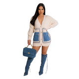 GETADME Cardigan Women Coats Sweaters Knitted V Neck Full Sleeve Jumpers Elegant Splice Casual Loose Single Breasted Coat Autumn