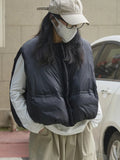 GETADME 여성용 캐주얼 다운 조끼 라운드넥 민소매 한국식 루즈 미니멀리스트 조끼 여성 가을 ​​패션 스타일