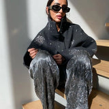 GETADME Casual Embroidery Beading Loose Women Coat Lapel Collar Bat Sleeve Solid Wool Blend Jacket 2025 New Lady Luxury Spring Outerwear