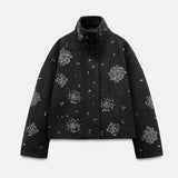 GETADME Casual Embroidery Beading Loose Women Coat Lapel Collar Bat Sleeve Solid Wool Blend Jacket 2025 New Lady Luxury Spring Outerwear
