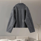 GETADME Casual Embroidery Beading Loose Women Coat Lapel Collar Bat Sleeve Solid Wool Blend Jacket 2025 New Lady Luxury Spring Outerwear