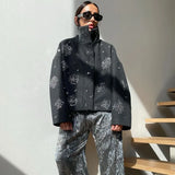 GETADME Casual Embroidery Beading Loose Women Coat Lapel Collar Bat Sleeve Solid Wool Blend Jacket 2025 New Lady Luxury Spring Outerwear