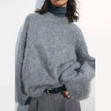 GETADME Casual Knitted Solid Sweater Women Fashion Thicken Green Loose O-Neck Long Sleeves Pullover 2025 Autumn Winter Warm Knitwear