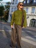 GETADME Casual Knitted Solid Sweater Women Fashion Thicken Green Loose O-Neck Long Sleeves Pullover 2025 Autumn Winter Warm Knitwear