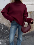 GETADME Casual Solid Round Half High Collar Women's Jumper Elegant Long Sleeved Loose Pullover Sweater 2024 Autumn Female Basic Knitwear