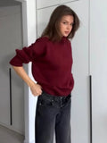 GETADME Casual Solid Round Half High Collar Women's Jumper Elegant Long Sleeved Loose Pullover Sweater 2024 Autumn Female Basic Knitwear