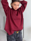 GETADME Casual Solid Round Half High Collar Women's Jumper Elegant Long Sleeved Loose Pullover Sweater 2024 Autumn Female Basic Knitwear