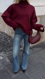 GETADME Casual Solid Round Half High Collar Women's Jumper Elegant Long Sleeved Loose Pullover Sweater 2024 Autumn Female Basic Knitwear