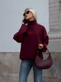 GETADME Casual Solid Round Half High Collar Women's Jumper Elegant Long Sleeved Loose Pullover Sweater 2024 Autumn Female Basic Knitwear