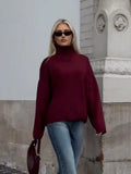 GETADME Casual Solid Round Half High Collar Women's Jumper Elegant Long Sleeved Loose Pullover Sweater 2024 Autumn Female Basic Knitwear