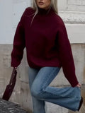 GETADME Casual Solid Round Half High Collar Women's Jumper Elegant Long Sleeved Loose Pullover Sweater 2024 Autumn Female Basic Knitwear