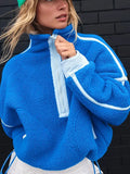 GETADME Casual Thickened Contrast Lamb Wool Women Jacket Autumn Winter Turn Down Collar Patchwork Coats Female Streetwear 2025 Warm Coat